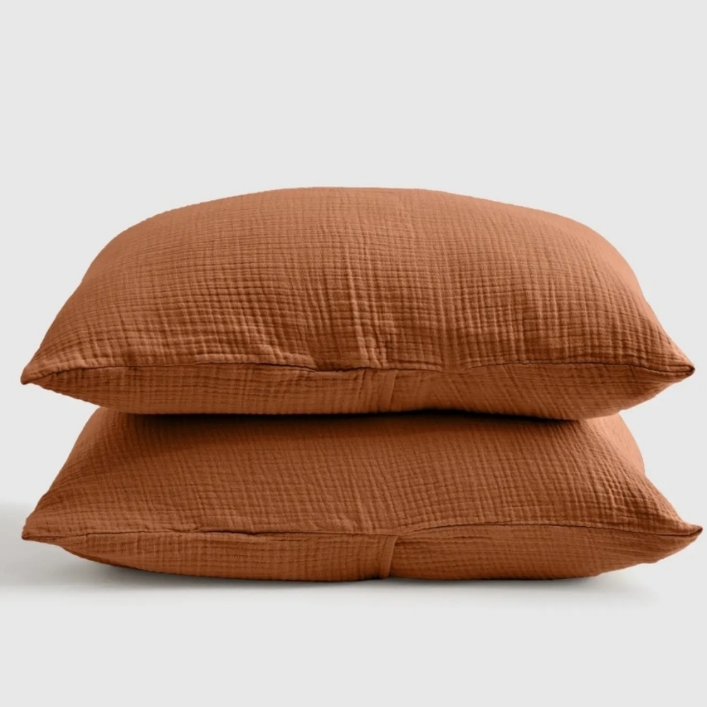 Quince Organic Cotton Set Of 2 Terracotta Airy Gauze Shams! King (W1)